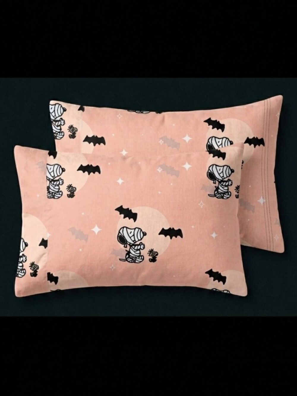Snoopy Mummy Pink Halloween Queen Bed Sheets Set With Woodstock Peanuts Bats NWT